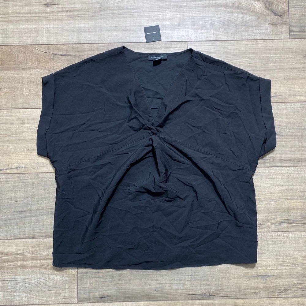 Club Monaco Women's Front Twist Short Sleeve Top Size XS Black Relaxed Fit